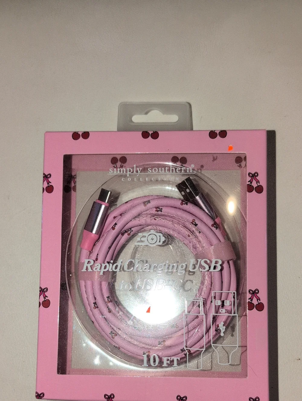 Simply Southern Pink USB-C to USB Rapid Charging Cable 10 Ft